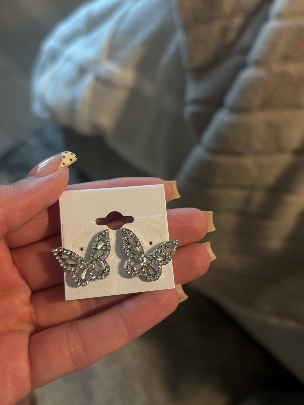 Rhinestone Butterfly Stud Earrings - Silver Sparkle